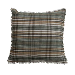 Square Pillow  Plaid  &  Fringe