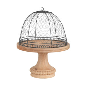 Metal Wire Cloche Mango Wood Pedestal
