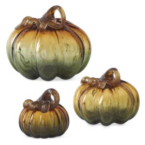 Green & Amber Handblown Glass Pumpkin