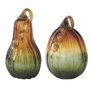 Green & Amber Handblown Glass Gourds