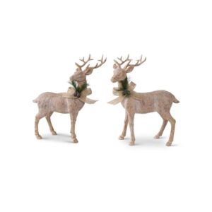 Natural Wood Reindeer w/Bow