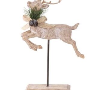 Woodgrain Jumping Reindeer w/Bow