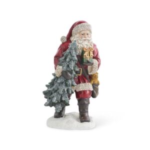 Vintage Resin Santa w/Glittered Tree