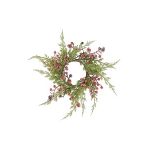 Cypress Pine w/Dark Red Iced Berry Candle Ring