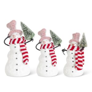 Glittered Snowman Holding Tree w/Stripe
