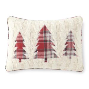 Cream Cable Knit Pillow w/3 Plaid Trees