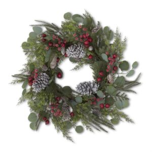 28" Mixed Pine & Eucalyptus Wreath w/Iced Red Berry