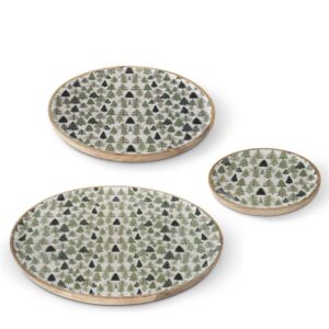 Christmas Trees Enameled Round Wood Tray