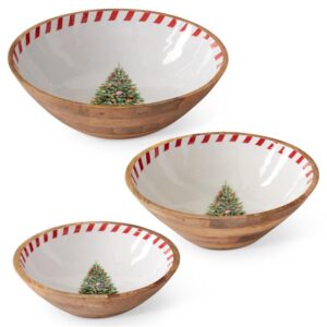 Wooden Bowl w/Christmas Tree Enameled Center