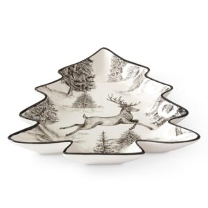 White & Black Toile w/Deer Tree Tray