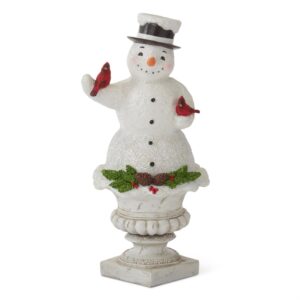 Glittered Snowman w/Birds on Pedestal
