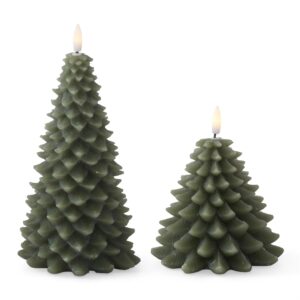 Green Wax Christmas Tree LED Candles w/Timer