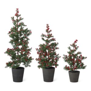 Pine Trees w/Red Berries In Black
