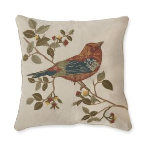 Embroidered Rust & Blue Bird Square Pillow