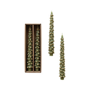 10" Green Tree Shaped Taper Candles w/ Gold Tips