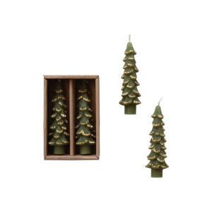 4.75" Green Tree Shaped Taper Candles w/ Gold Tips