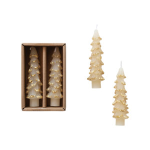 4.75" Cream Tree Shaped Taper Candles w/ Gold Tips
