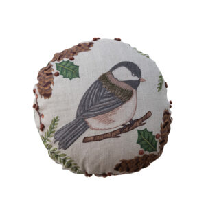 16" Round Pillow with Seasonal Botanicals & Bird