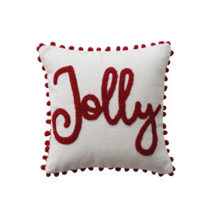 "Jolly" White & Red Sq Slub Pillow