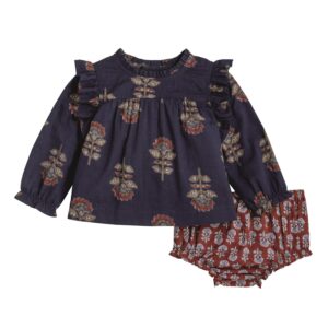 Navy Floral Pinafore Set 12mo